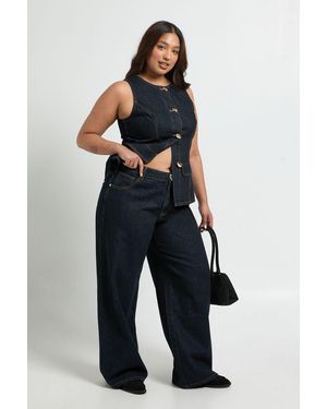 Boohoo Plus Contrast Stitch Denim Wide Leg Jean - Blue