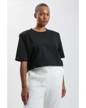 Karen Millen Plus Size Power Shoulder Jersey T-Shirt - Black