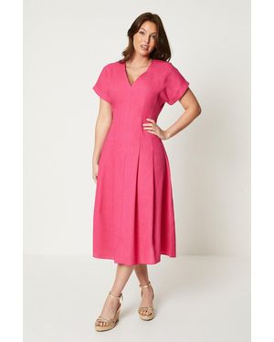 PRINCIPLES Linen Blend Pleat Detail Midi Dress - Pink