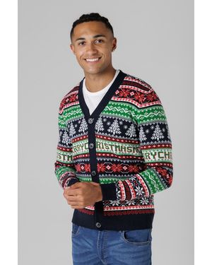 Tokyo Laundry Dark Festive Jacquard V-Neck Cardigan - Blue