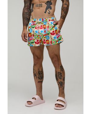 BoohooMAN Sticker Printed Super Short Length Swim - Multicolour