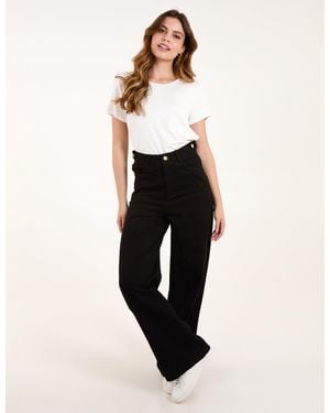 Blue Vanilla Plain Wide Leg Cargo Trousers - Black