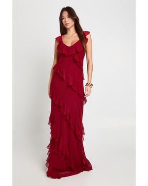 Boohoo Chiffon Ruffle Strappy Maxi Dress - Red