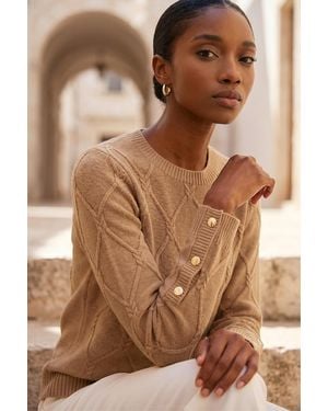 Roman Petite Button Cuff Knit Jumper - Brown