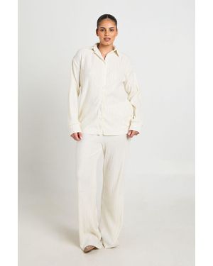 Boohoo Plus Plisse Trouser - Natural