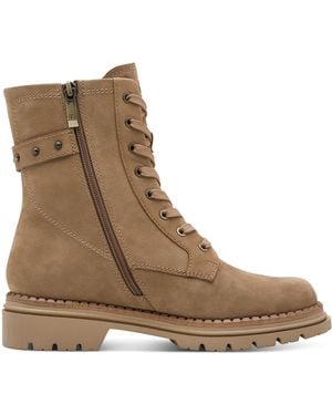 Tamaris Fashion Camel Leather Lace-Up Zip Combat Ankle Boots - Brown