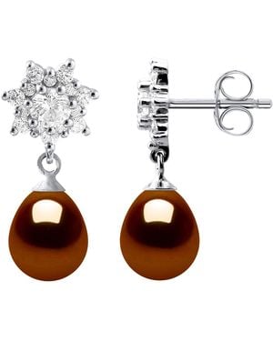 Diadema Earrings Dangle Freshwater Pearls 7-8Mm Chocolate Pears Jewelery 925 - Brown