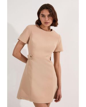 Karen Millen Compact Stretch Essential Waist Tab Detail Tailored Mini Dress - Natural