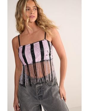 Nasty Gal Stripe Sequin Tassel Crop Top - Pink