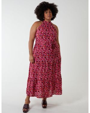 Blue Vanilla Curve Halter Neck Midi Dress - Red