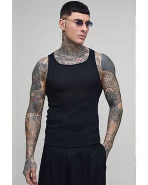 BoohooMAN Tall Muscle Fit Textured Ribbed Vest - Blue