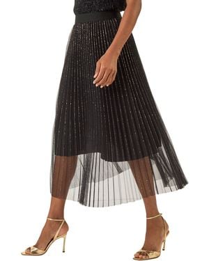 Roman Shimmer Mesh Pleated Skirt - Black