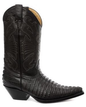 Grinders Leather Western Cowboy Boots – Carolina Crocodile - Black