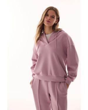 Penti Oversized V-Neck Knitted Hoodie - Purple