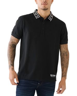 True Religion Polo Shirt Branded Collar Ss Pique Top - Black