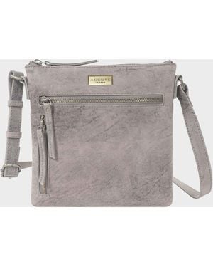 Assots London Rue' Distressed Real Leather Crossbody Bag - Grey