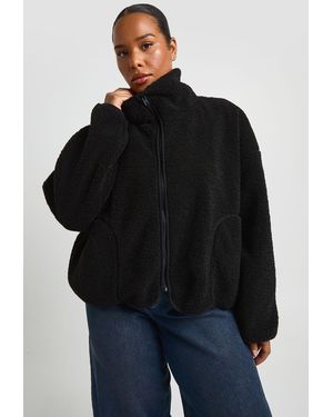 Boohoo Plus Funnel Neck Teddy Jacket - Black