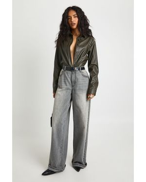Boohoo Faux Leather Oversized Shirt - Green