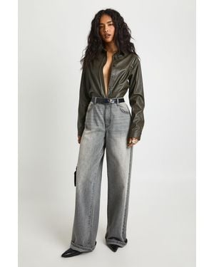 Boohoo Faux Leather Oversized Shirt - Green