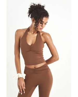 DSGN Studio Sculpt Ruched Front Cut Out Padded Halterneck Top - Brown