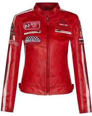 Infinity Leather Biker Racing Badges Jacket-Agadir - Red