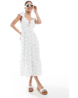 Hollister Short Sleeve Milkmaid Midi Slit Dress - White
