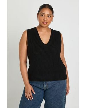 Boohoo Plus V Neck Knit Top - Black