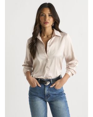 Gini London Oyester Satin Loose Fit Button Through Shirt - White
