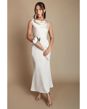 Oasis Cowl Neck Open Back Midi Bridesmaid Dress - Natural