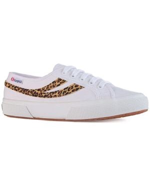 Superga Ladies 2953 Cotu Leopard Print Cowhide Leather Trainers - White