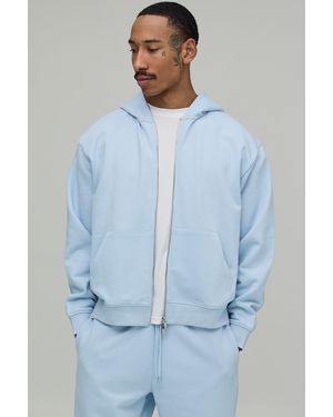 BoohooMAN Oversized Boxy Premium 480Gsm Zip Through Hoodie - Blue