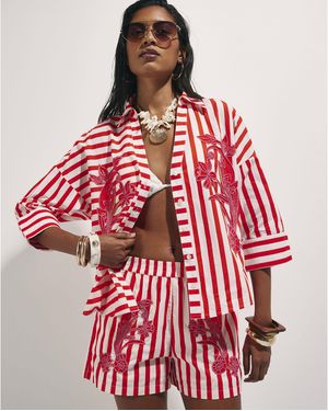 River Island Cotton Stripe Beaded Shirt - Red