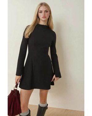 Hiccup High Neck Flare Mini Dress - Black