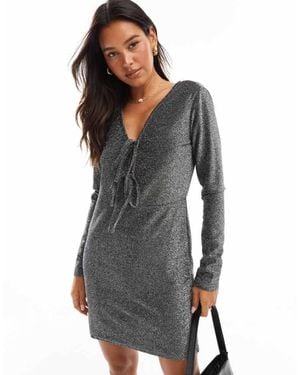 Object Tie Front Mini Dress - Grey