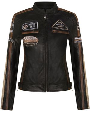 Infinity Leather Biker Racing Badges Jacket-Agadir - Black