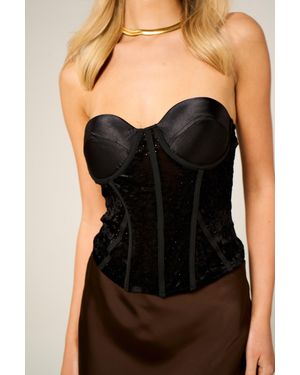 Femme Luxe Mesh Sparkle Corset Top - Black