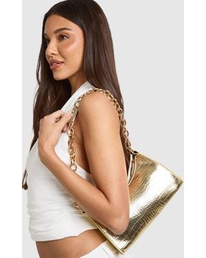 Boohoo Patent Croc Chain Handle Shoulder Bag - Natural