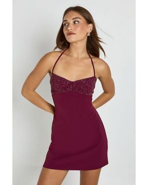 Boohoo Glitter Detail Mini Slip Dress - Purple