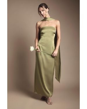 Oasis Bandeau Satin Bridesmaid Maxi Dress With Scarf - Natural