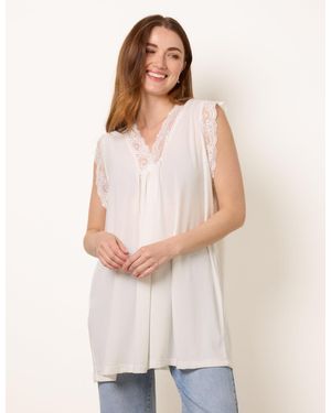 Blue Vanilla V Lace Trim Top - White