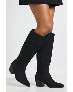 Boohoo Wide Fit Knee High Western Boots - Black