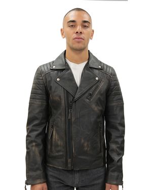 Infinity Leather Brando Double Cross Zip Biker Jacket-Casablanca - Black