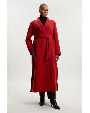 Karen Millen Plus Size Wool Double Breasted Belted Tailored Maxi Coat