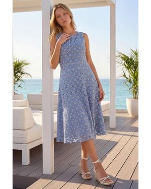 Roman Embroidered Midi Dress - Blue