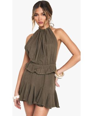 Boohoo Cheesecloth Halterneck Crop Top - Green