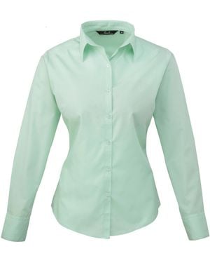 PREMIER Ladies Poplin Long-Sleeved Blouse (Aqua) - Green