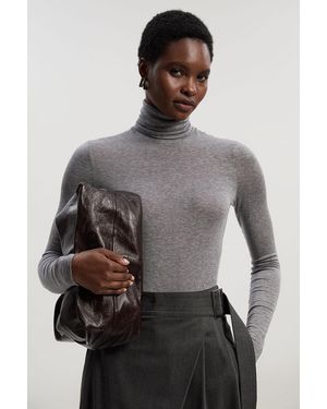 Karen Millen Wool Blend High Neck Long Sleeve Bodysuit - Grey