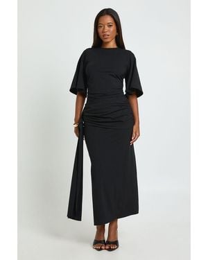 Boohoo Cape Drape Detail Midaxi T-Shirt Dress - Black
