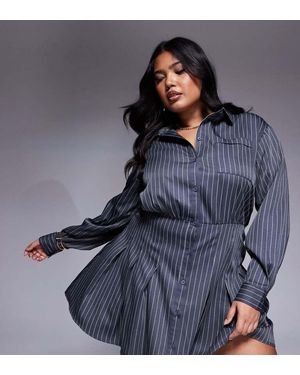 In The Style Plus X Natalya Wright Exclusive Tailored Pleated Mini Shirt Dress - Blue