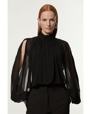 Karen Millen Tall Viscose Georgette Cady Lace Insert Bodysuit - Black
